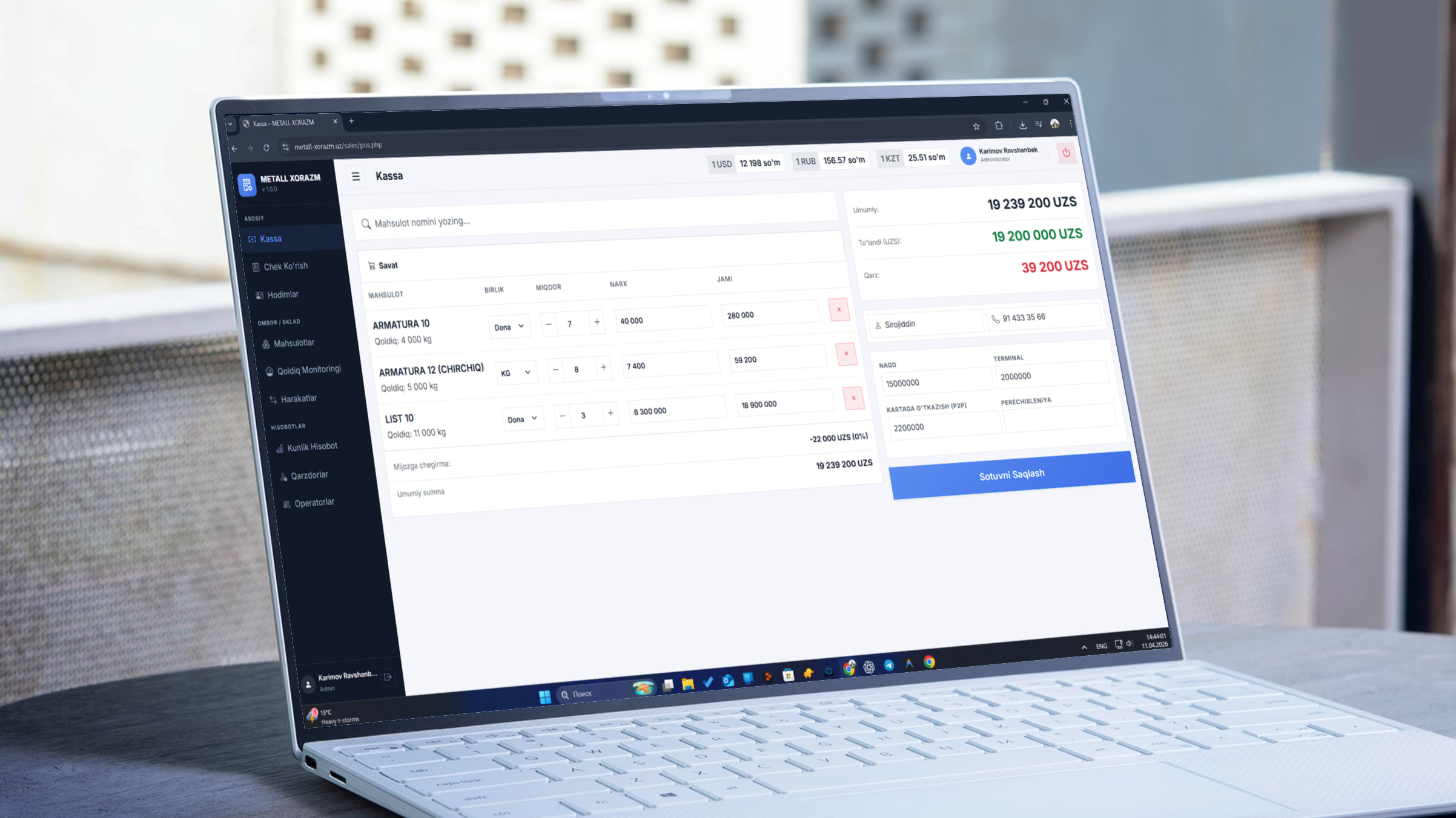 Metall Xorazm — система учета продаж, склада и кассы